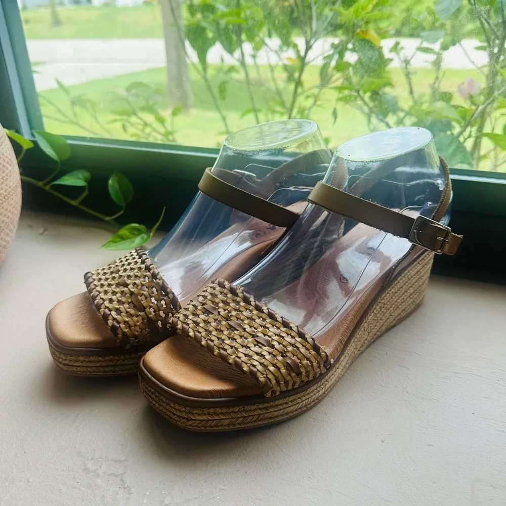 Payma Tan Woven Wedge Sandals Size Europe40/US 9-9.5